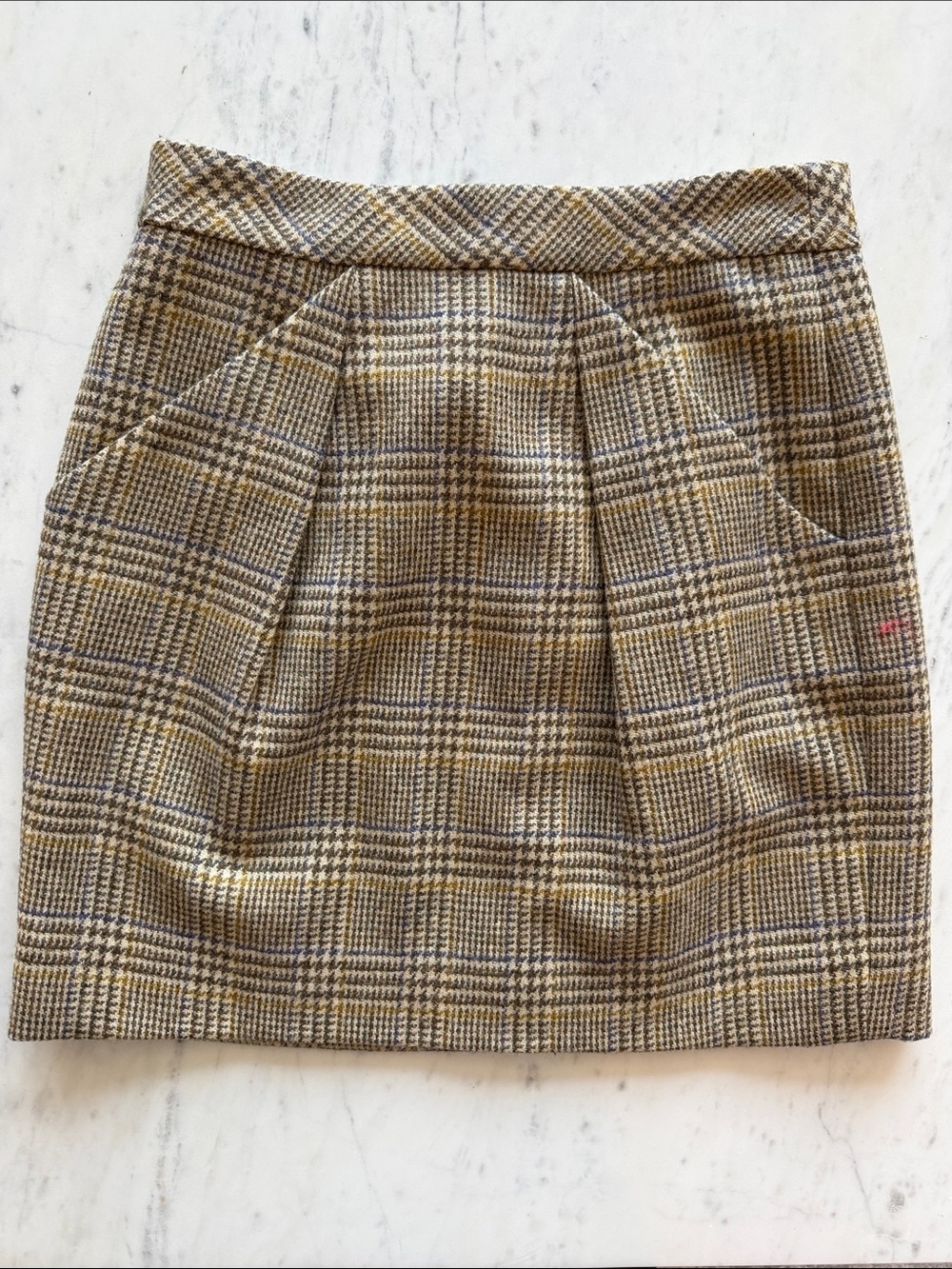 J. Crew Plaid Pleat-Front Mini Skirt in Brown and Tan